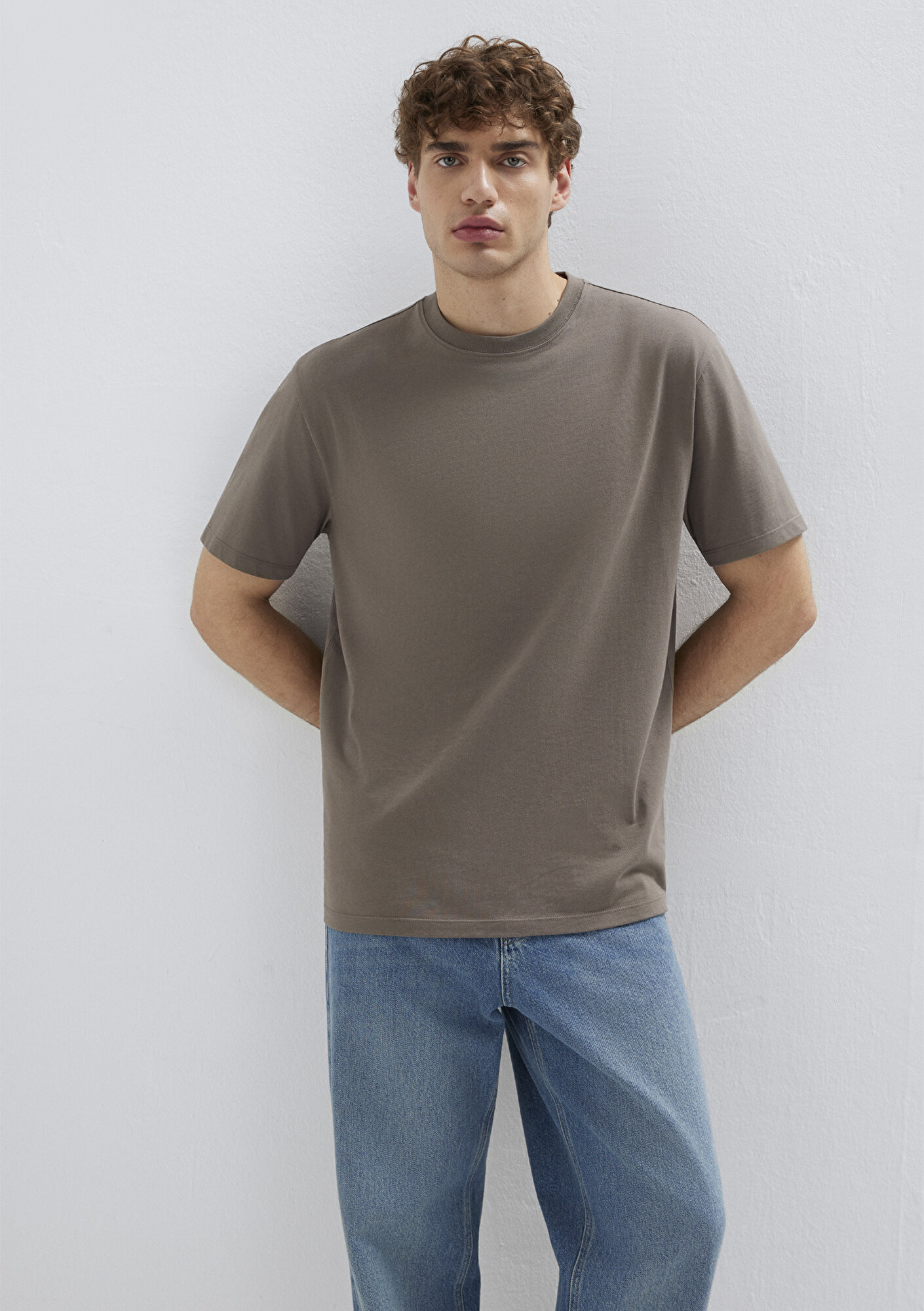 Mavi Kahverengi Basic Tişört Loose Fit / Bol Rahat Kesim 066249-87875