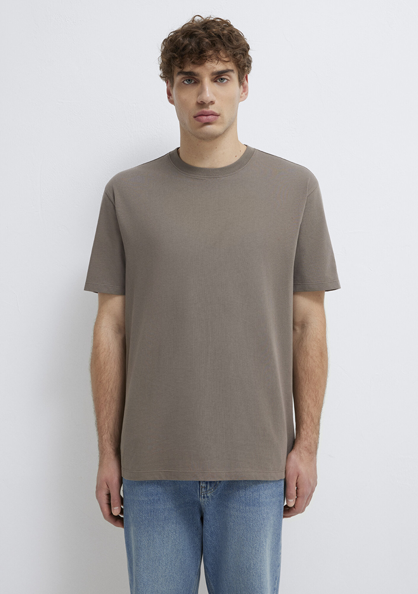 Mavi Kahverengi Basic Tişört Loose Fit / Bol Rahat Kesim 066249-87875