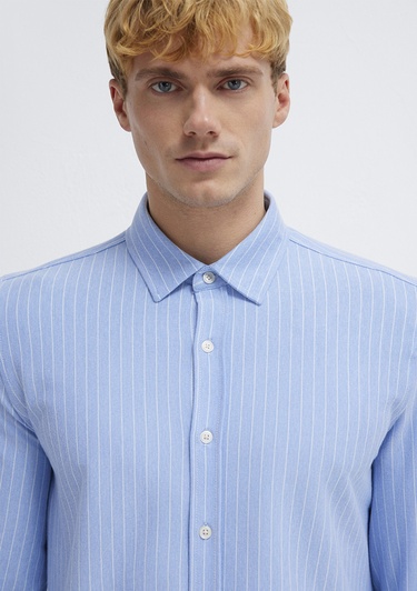  Mavi Çizgili Mavi Gömlek Slim Fit / Dar Kesim 0211858-91409