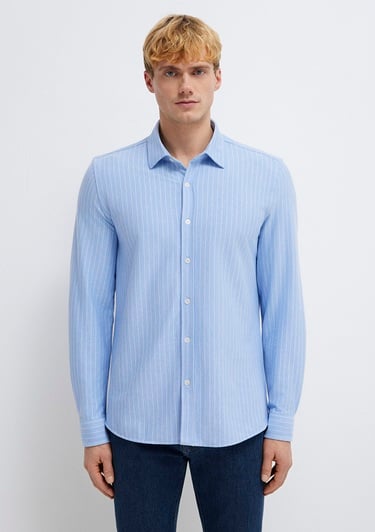  Mavi Çizgili Mavi Gömlek Slim Fit / Dar Kesim 0211858-91409