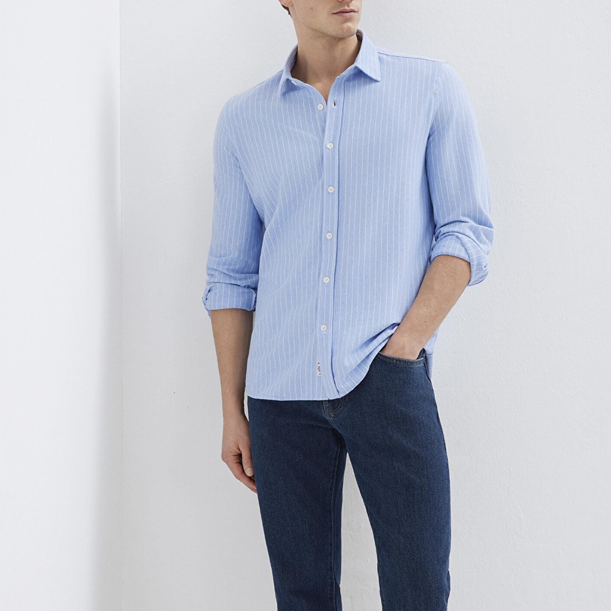 Mavi Çizgili Mavi Gömlek Slim Fit / Dar Kesim 0211858-91409