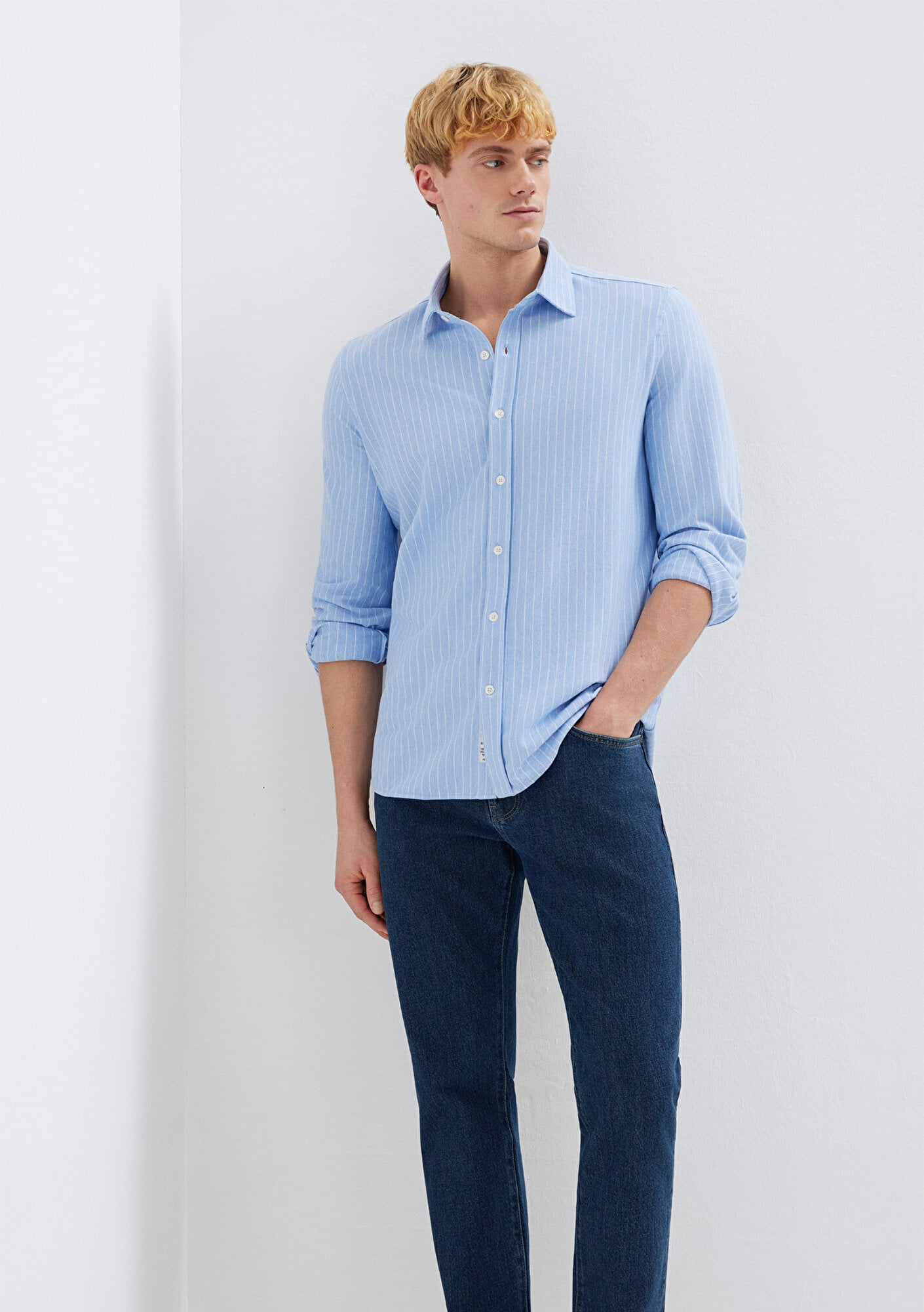  Mavi Çizgili Mavi Gömlek Slim Fit / Dar Kesim 0211858-91409