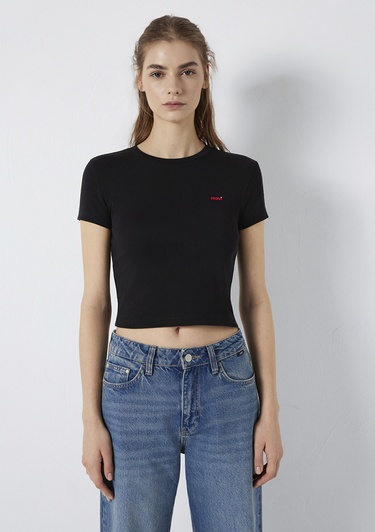  Mavi Mavi Logo Baskılı Siyah Tişört Fitted / Vücuda Oturan Kesim 1613848-900