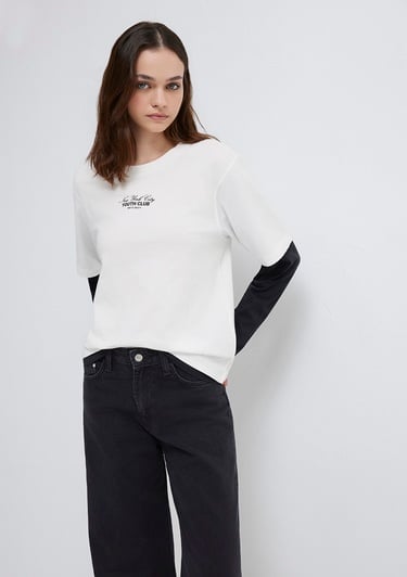  Mavi Bisiklet Yaka Sırt Baskılı BeyazTişört Regular Fit / Normal Kesim 1613766-70057