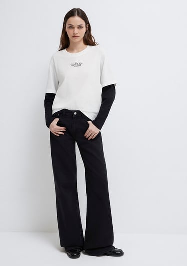  Mavi Bisiklet Yaka Sırt Baskılı BeyazTişört Regular Fit / Normal Kesim 1613766-70057