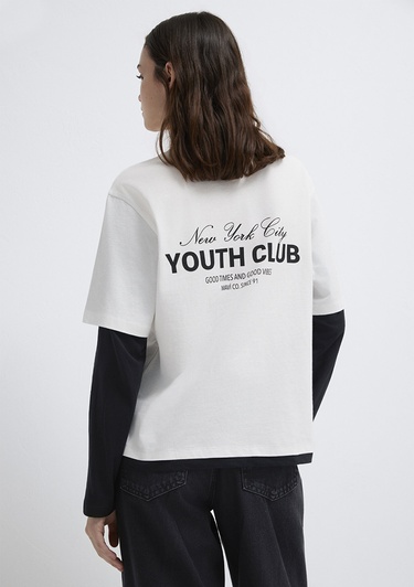  Mavi Bisiklet Yaka Sırt Baskılı BeyazTişört Regular Fit / Normal Kesim 1613766-70057