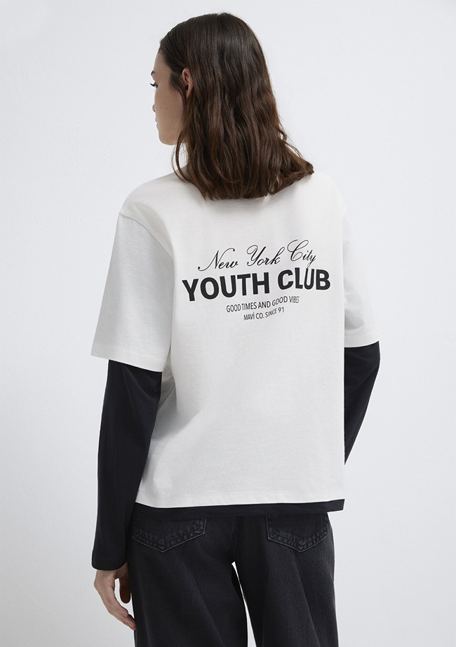  Mavi Bisiklet Yaka Sırt Baskılı BeyazTişört Regular Fit / Normal Kesim 1613766-70057