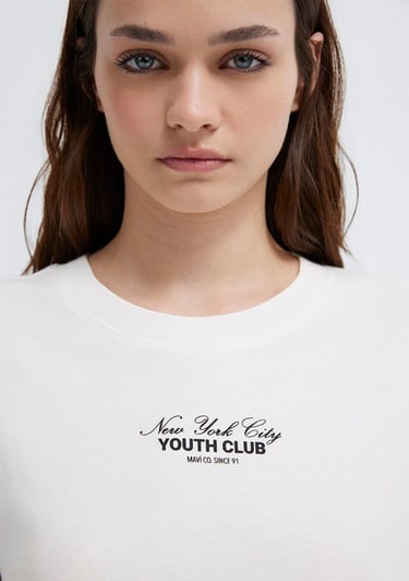  Mavi Bisiklet Yaka Sırt Baskılı BeyazTişört Regular Fit / Normal Kesim 1613766-70057