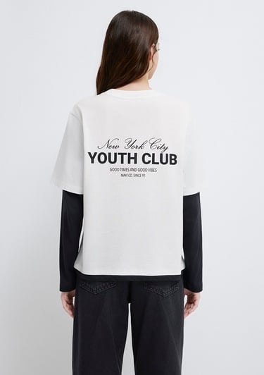  Mavi Bisiklet Yaka Sırt Baskılı BeyazTişört Regular Fit / Normal Kesim 1613766-70057