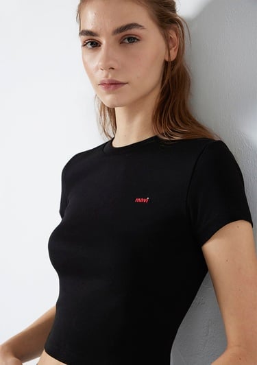  Mavi Mavi Logo Baskılı Siyah Tişört Fitted / Vücuda Oturan Kesim 1613848-900