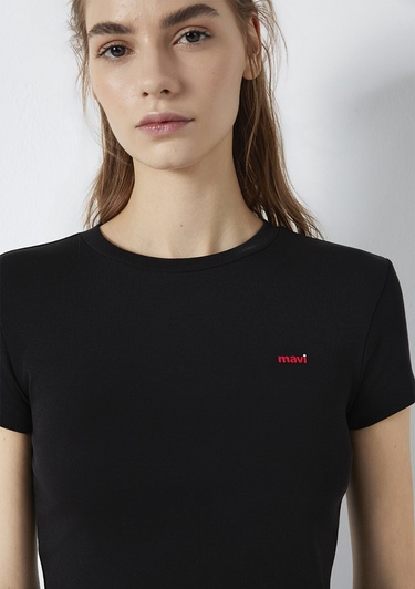  Mavi Mavi Logo Baskılı Siyah Tişört Fitted / Vücuda Oturan Kesim 1613848-900