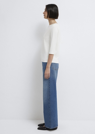  Mavi Düğme Detaylı Ekru Tişört Slim Fit / Dar Kesim 1613760-70057