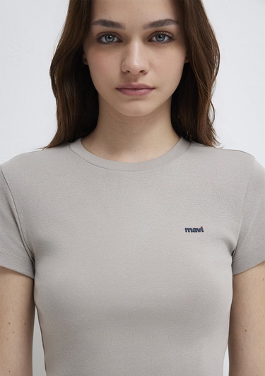  Mavi Mavi Logo Baskılı Gri Tişört Fitted / Vücuda Oturan Kesim 1613848-70112