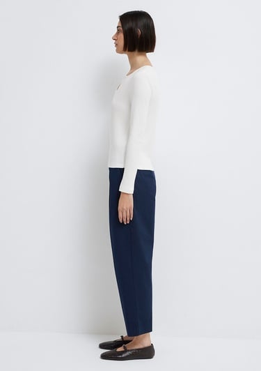  Mavi Uzun Kollu Düğme Detaylı Ekru Tişört Slim Fit / Dar Kesim 1613756-70057