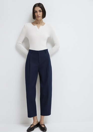  Mavi Uzun Kollu Düğme Detaylı Ekru Tişört Slim Fit / Dar Kesim 1613756-70057