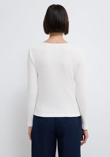  Mavi Uzun Kollu Düğme Detaylı Ekru Tişört Slim Fit / Dar Kesim 1613756-70057