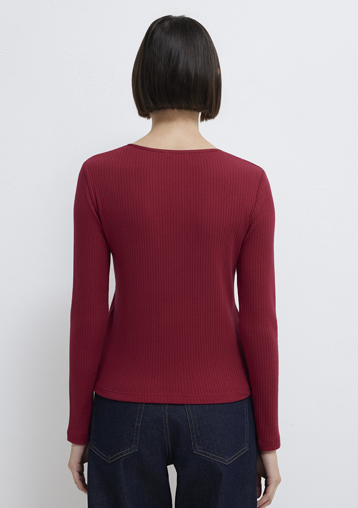 Mavi Uzun Kollu Düğme Detaylı Kırmızı Tişört Slim Fit / Dar Kesim 1613756-70431