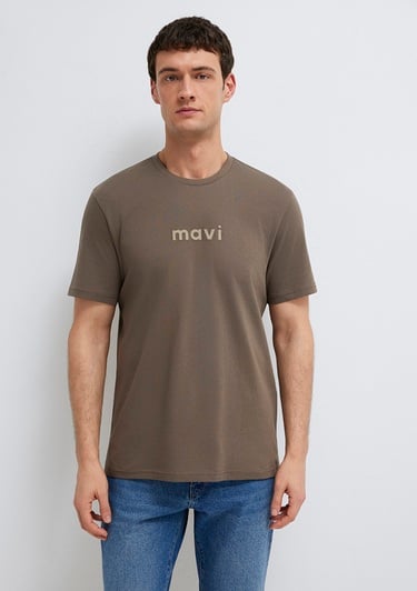  Mavi Mavi Logo Baskılı Kahverengi Tişört Regular Fit / Normal Kesim 0612732-83866