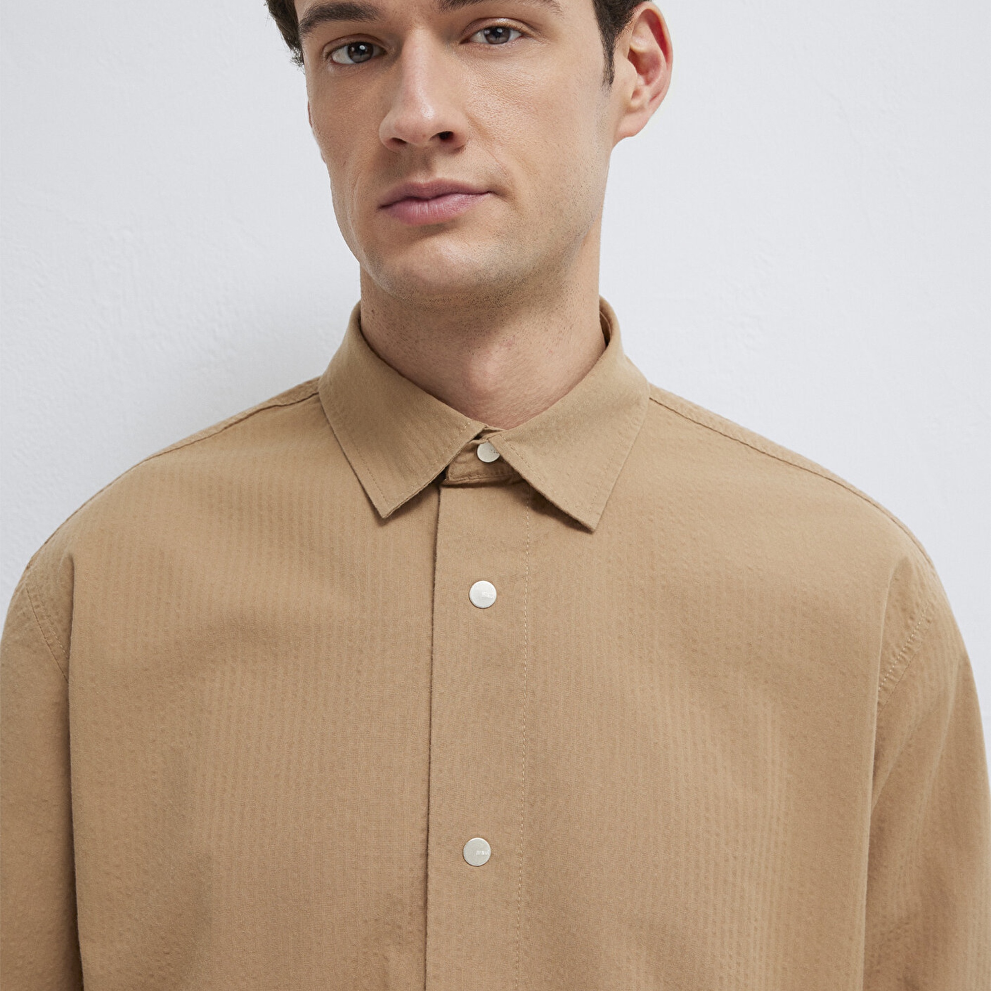 Mavi Cepli Kahverengi Gömlek Loose Fit / Bol Rahat Kesim 0211871-88616