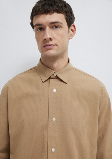  Mavi Cepli Kahverengi Gömlek Loose Fit / Bol Rahat Kesim 0211871-88616