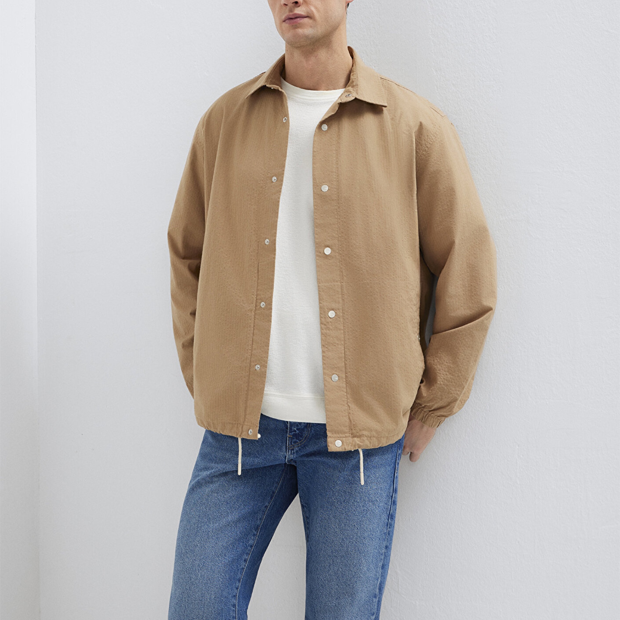 Mavi Cepli Kahverengi Gömlek Loose Fit / Bol Rahat Kesim 0211871-88616