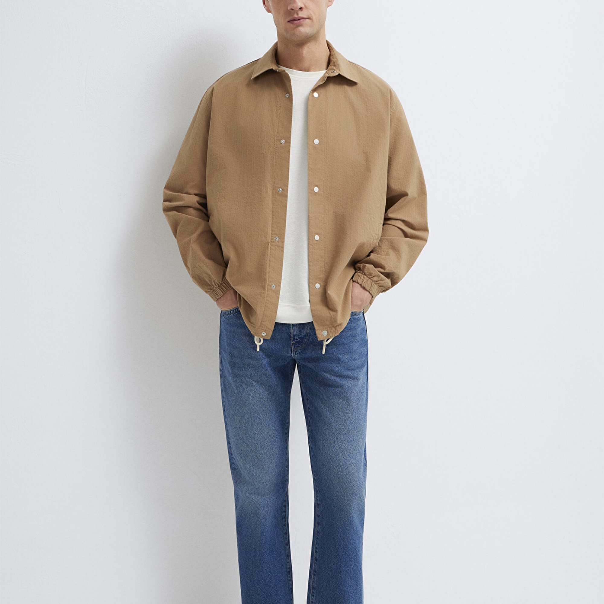 Mavi Cepli Kahverengi Gömlek Loose Fit / Bol Rahat Kesim 0211871-88616