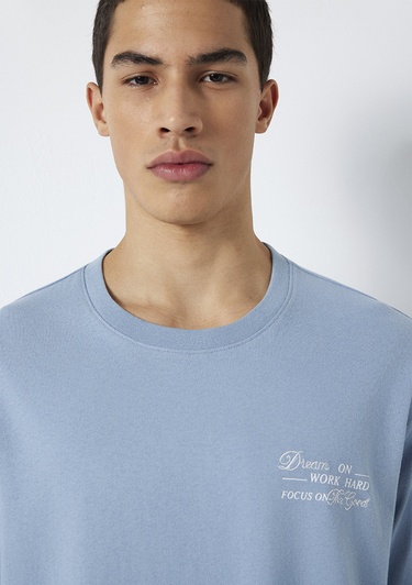  Mavi Baskılı Mavi Tişört Loose Fit / Bol Rahat Kesim 0613184-86998