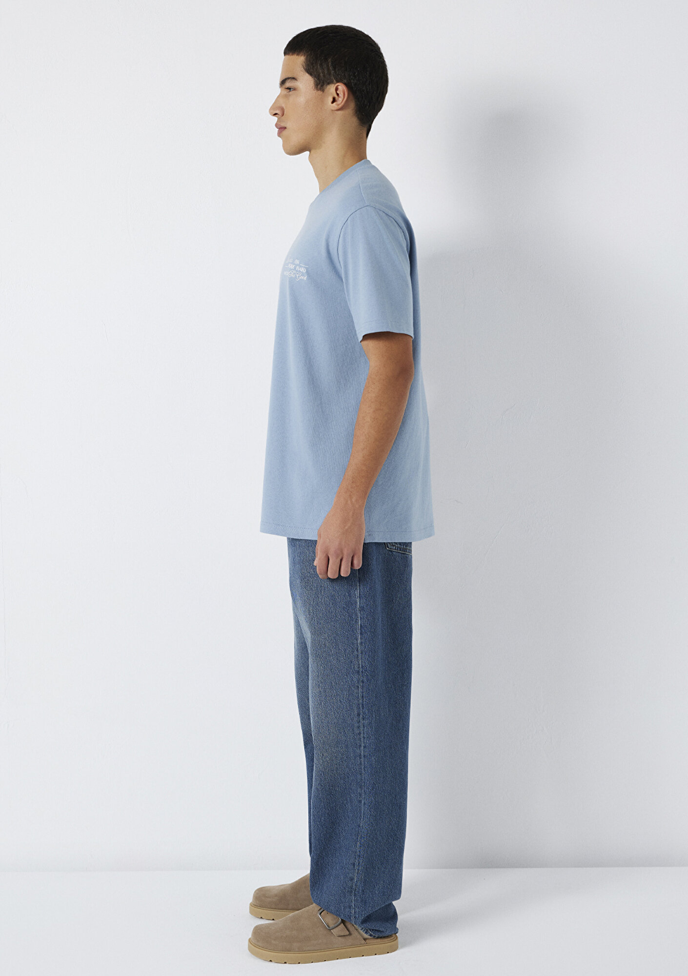 Mavi Baskılı Mavi Tişört Loose Fit / Bol Rahat Kesim 0613184-86998