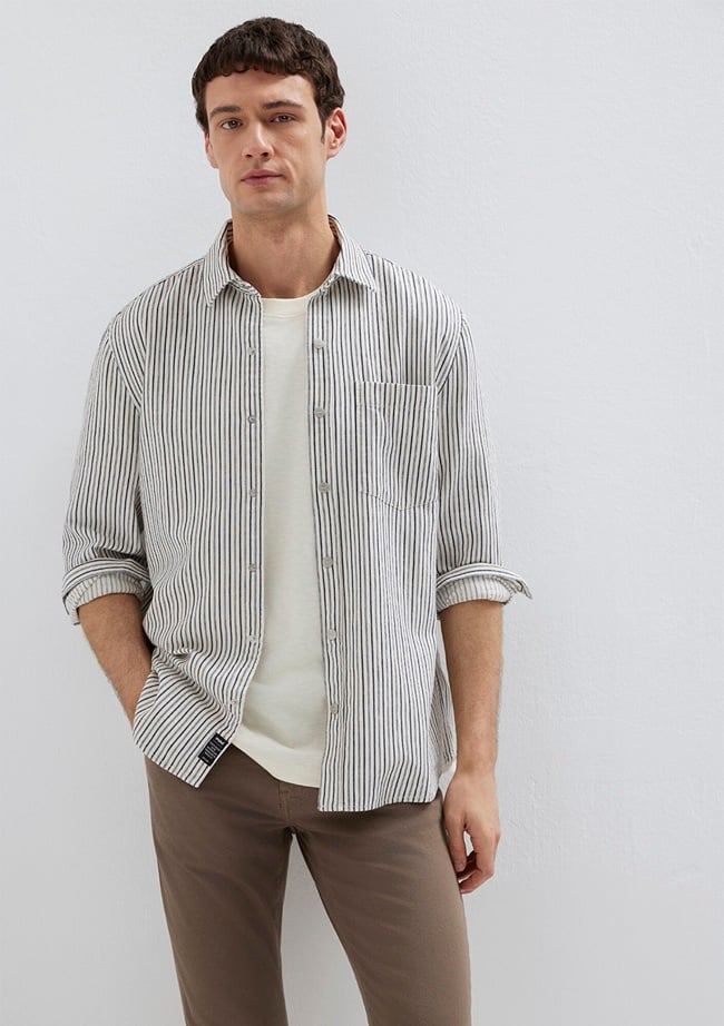  Mavi Çizgili Beyaz Gömlek Regular Fit / Normal Kesim 0211914-18790