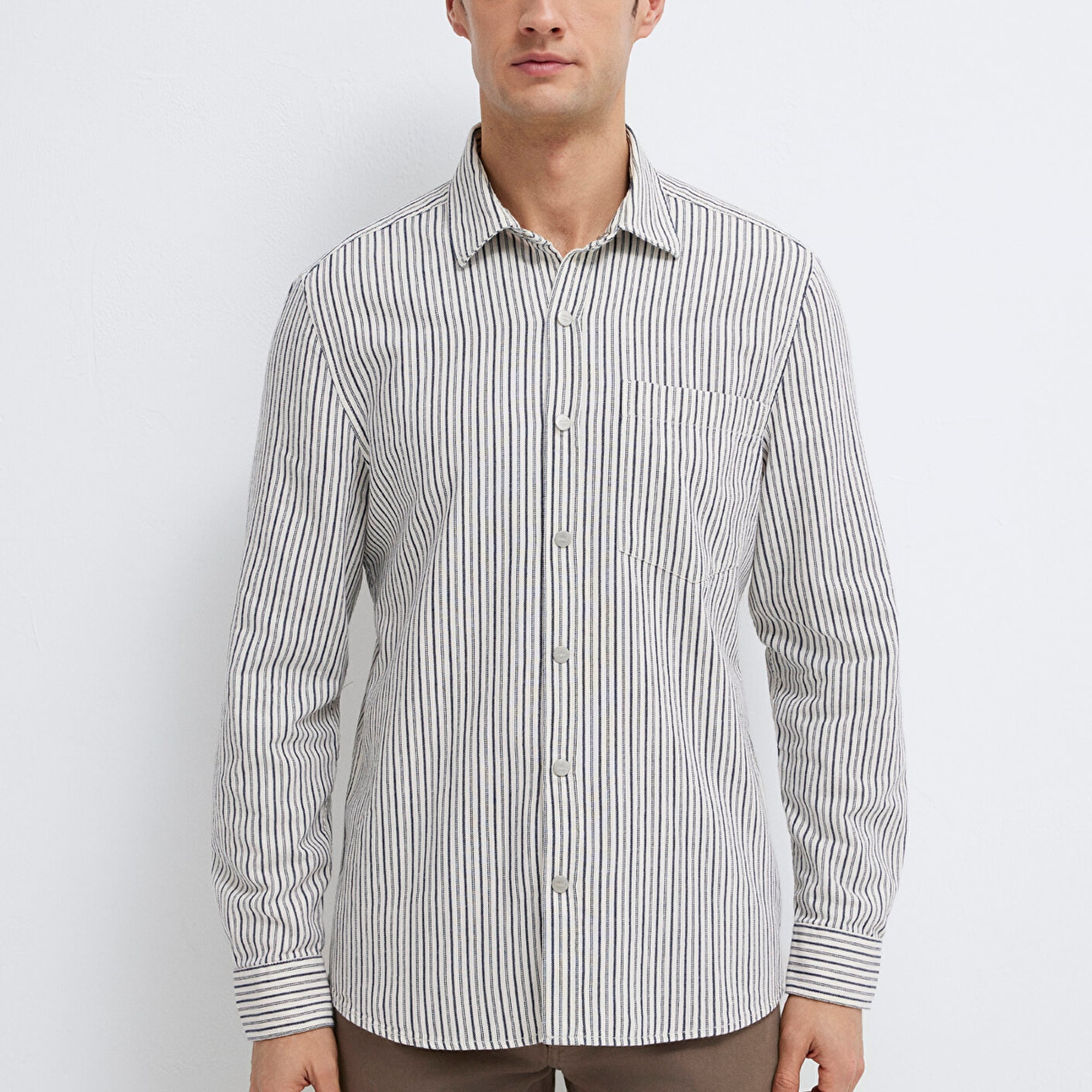 Mavi Çizgili Beyaz Gömlek Regular Fit / Normal Kesim 0211914-18790