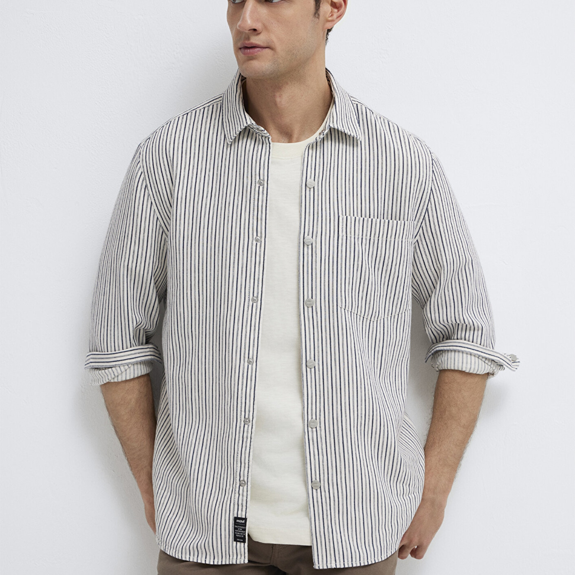 Mavi Çizgili Beyaz Gömlek Regular Fit / Normal Kesim 0211914-18790