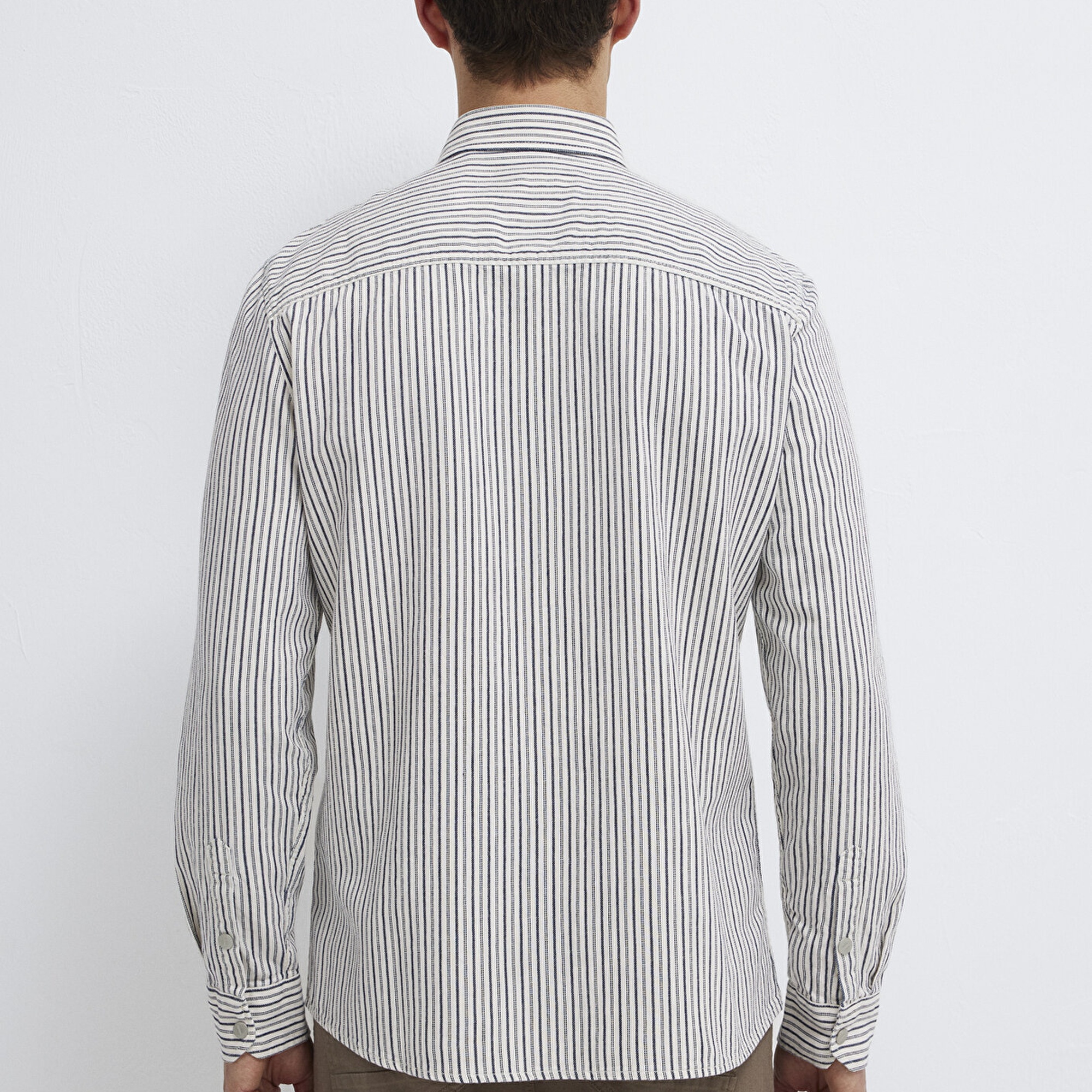 Mavi Çizgili Beyaz Gömlek Regular Fit / Normal Kesim 0211914-18790