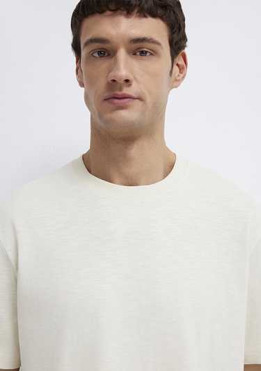  Mavi Ekru Basic Tişört Loose Fit / Bol Rahat Kesim 0613146-70056