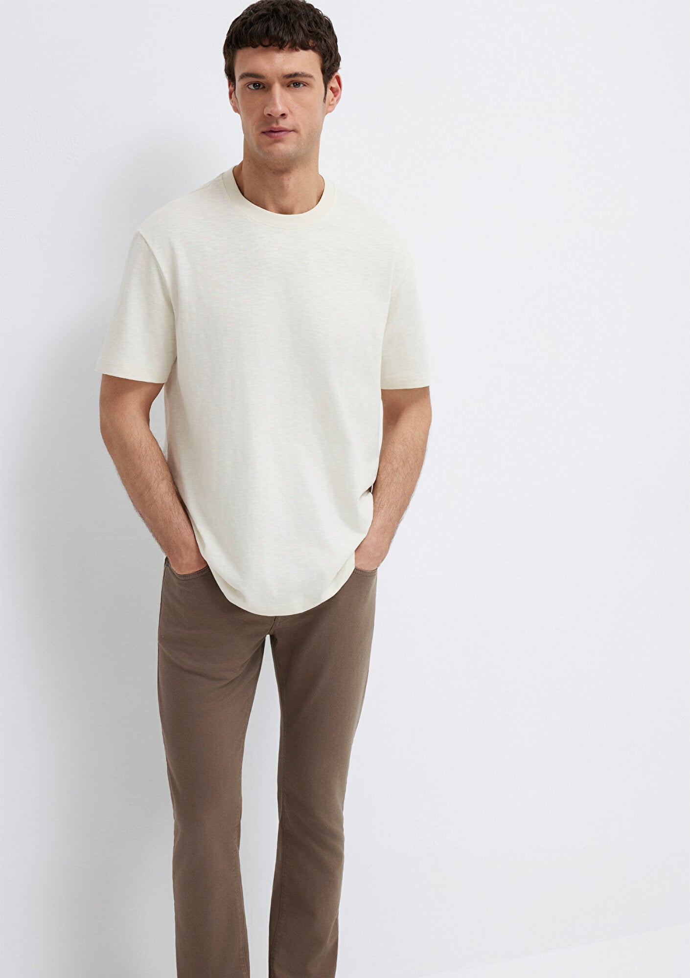 Mavi Ekru Basic Tişört Loose Fit / Bol Rahat Kesim 0613146-70056