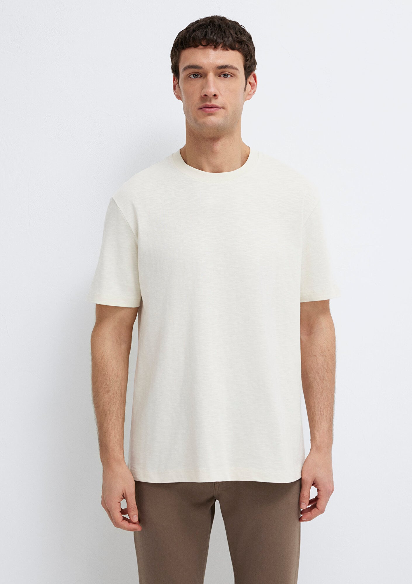 Mavi Ekru Basic Tişört Loose Fit / Bol Rahat Kesim 0613146-70056