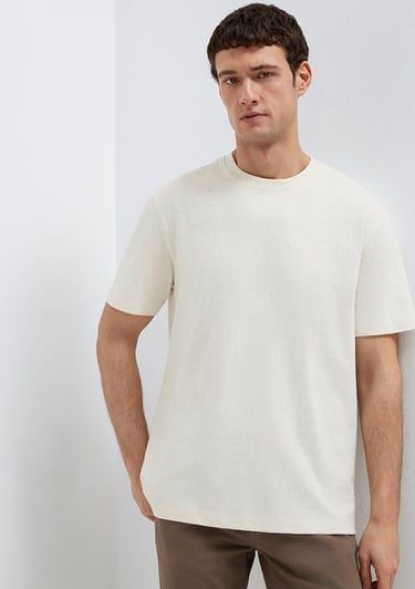  Mavi Ekru Basic Tişört Loose Fit / Bol Rahat Kesim 0613146-70056