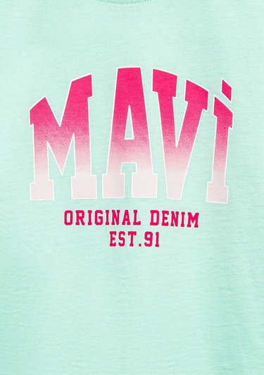  Mavi Mavi Logo Baskılı Yeşil Tişört Loose Fit / Bol Rahat Kesim 7610386-71643