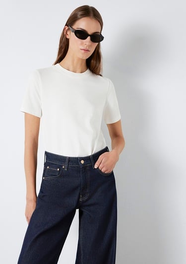  Mavi Ekru Basic Tişört Slim Fit / Dar Kesim 1613788-80194