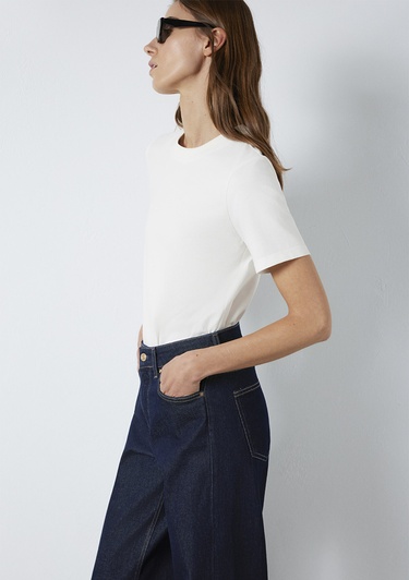  Mavi Ekru Basic Tişört Slim Fit / Dar Kesim 1613788-80194