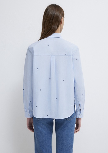  Mavi Çiçek Baskılı Mavi Gömlek Loose Fit / Bol Rahat Kesim 1210610-91382