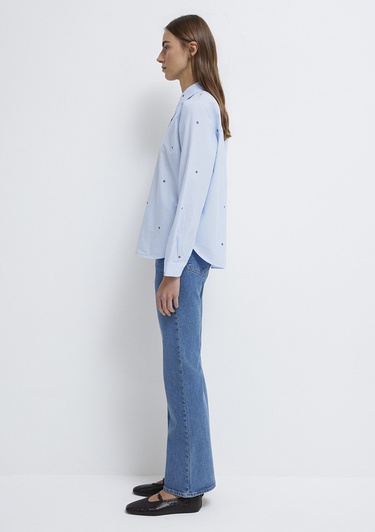  Mavi Çiçek Baskılı Mavi Gömlek Loose Fit / Bol Rahat Kesim 1210610-91382