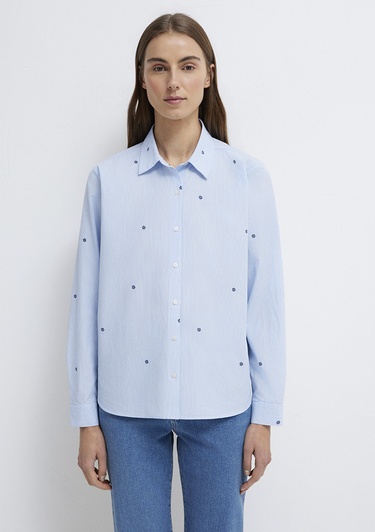  Mavi Çiçek Baskılı Mavi Gömlek Loose Fit / Bol Rahat Kesim 1210610-91382