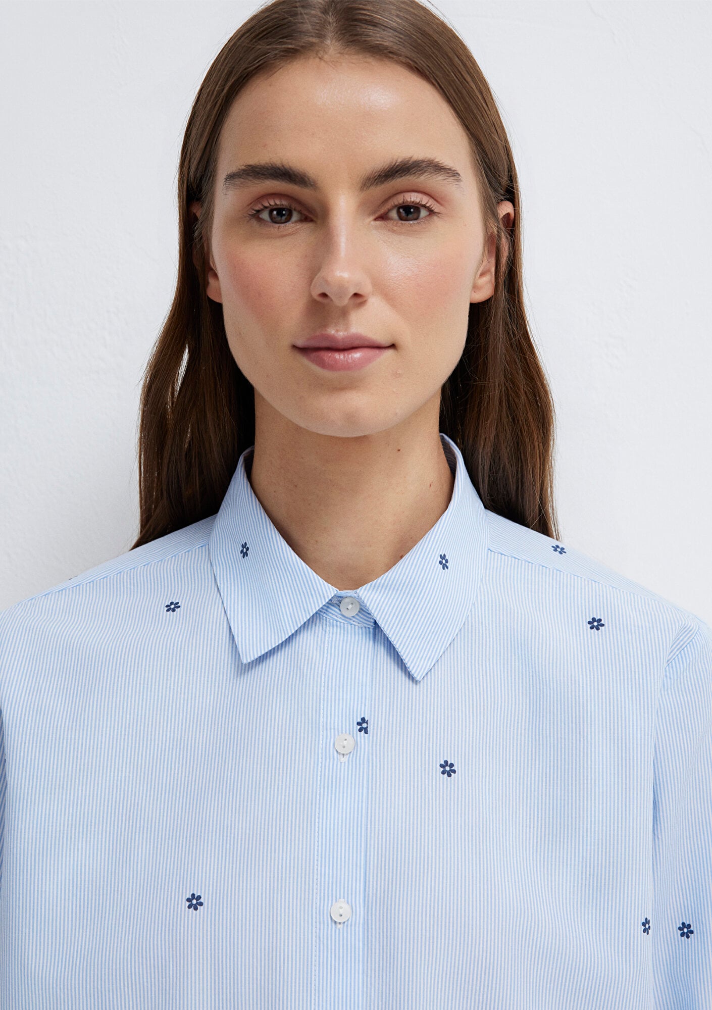 Mavi Çiçek Baskılı Mavi Gömlek Loose Fit / Bol Rahat Kesim 1210610-91382