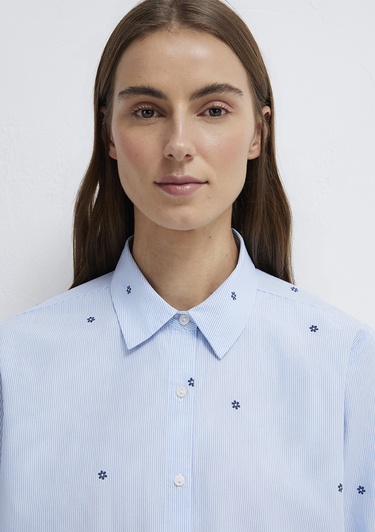  Mavi Çiçek Baskılı Mavi Gömlek Loose Fit / Bol Rahat Kesim 1210610-91382