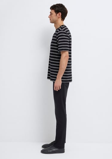  Mavi Çizgili Siyah Tişört Regular Fit / Normal Kesim 0613134-900