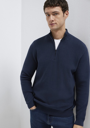  Mavi Yarı Fermuarlı Lacivert Kazak Regular Fit / Normal Kesim 0710396-70490