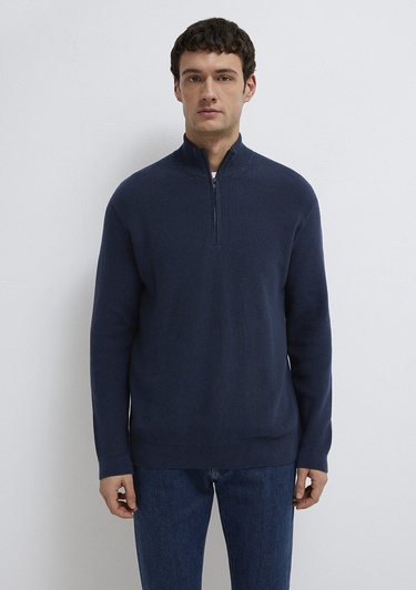  Mavi Yarı Fermuarlı Lacivert Kazak Regular Fit / Normal Kesim 0710396-70490