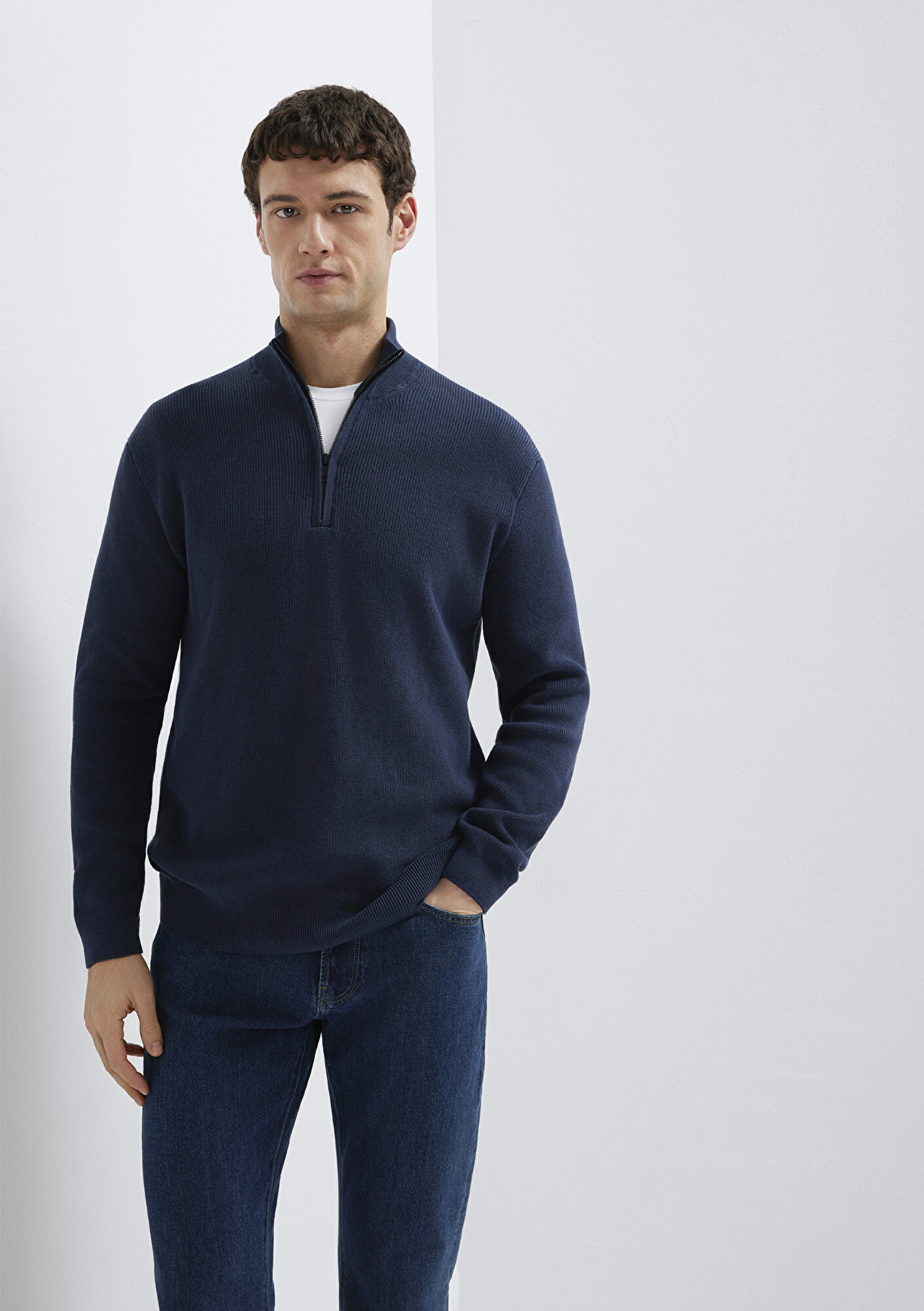 Mavi Yarı Fermuarlı Lacivert Kazak Regular Fit / Normal Kesim 0710396-70490