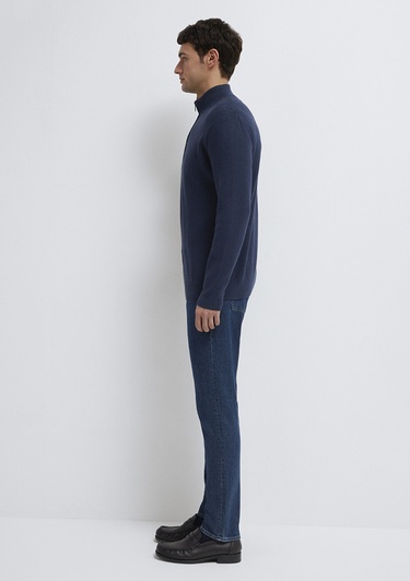  Mavi Yarı Fermuarlı Lacivert Kazak Regular Fit / Normal Kesim 0710396-70490