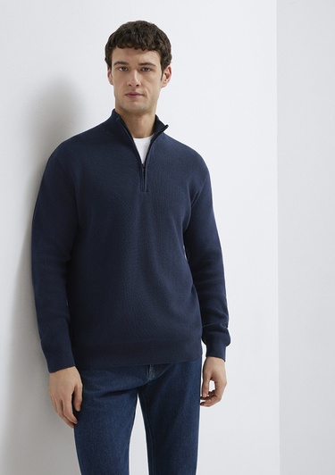  Mavi Yarı Fermuarlı Lacivert Kazak Regular Fit / Normal Kesim 0710396-70490